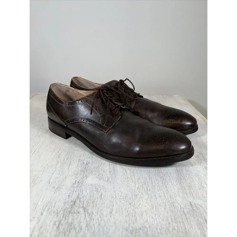 JD Fisk Brown Leather Wingtip Oxford Shoes Men's Size 11‎